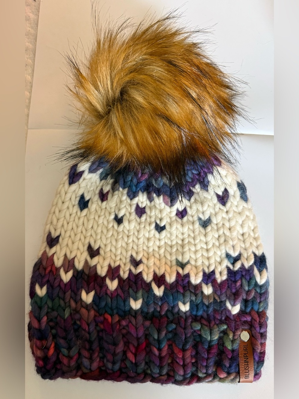 Blush Nüp Live Cream & Multi Knit Pom Pom Beanie